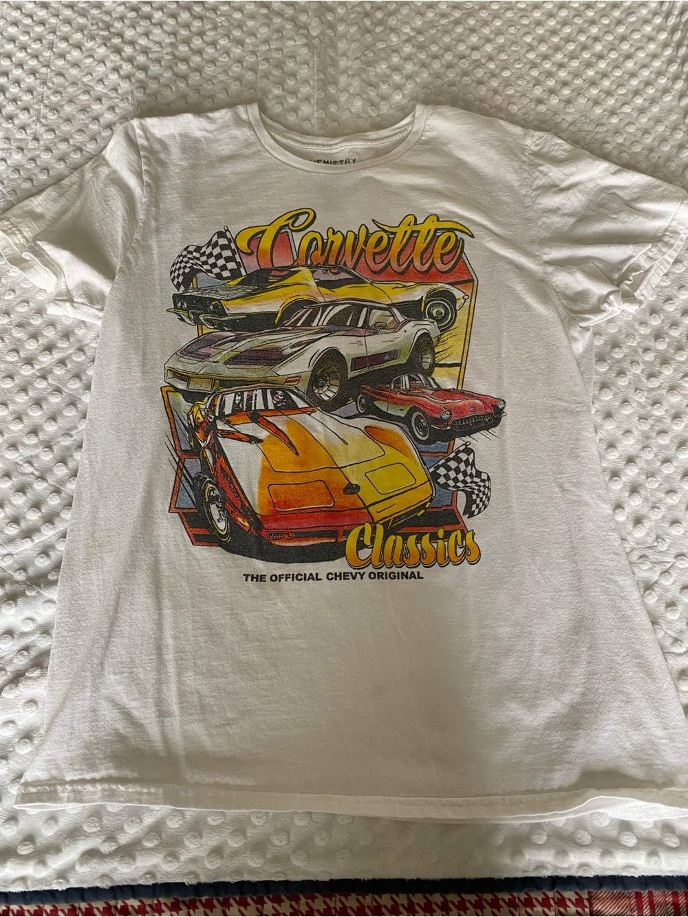 Chemistry White Corvette Classics Graphic Tee with Yellow & Red Accents